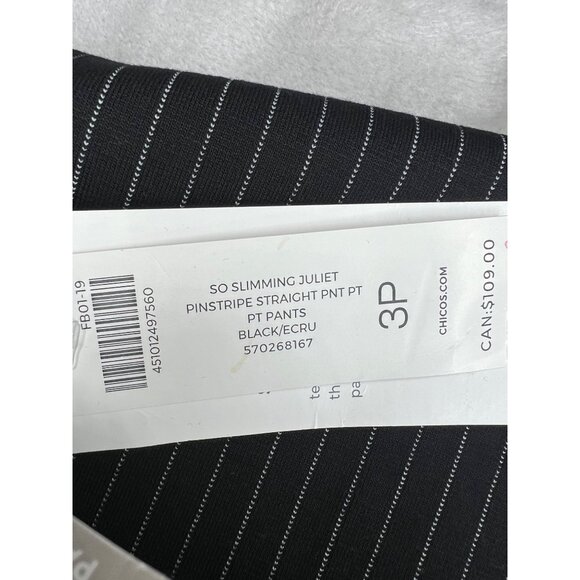 Chicos So Slimming Juliet Pinstripe Straight Pants Black & Ecru 3P - Picture 6 of 12
